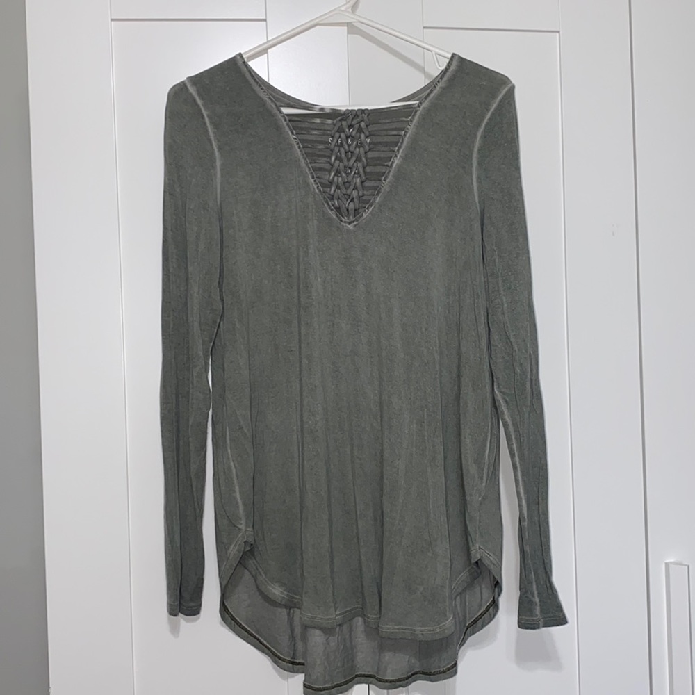American Eagle Pale Green Soft & Sexy V-Neck Long Sleeve T-Shirt Size M